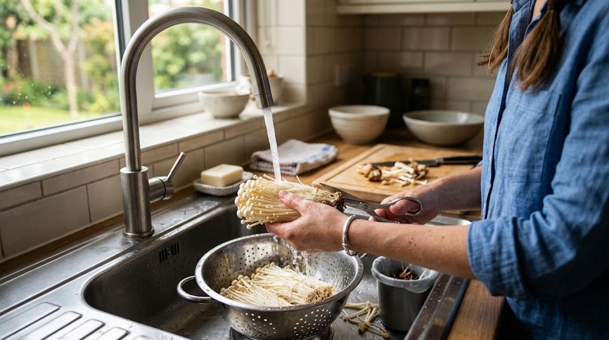 Cara Membersihkan Jamur Enoki Sebelum Dimasak/AI Generated