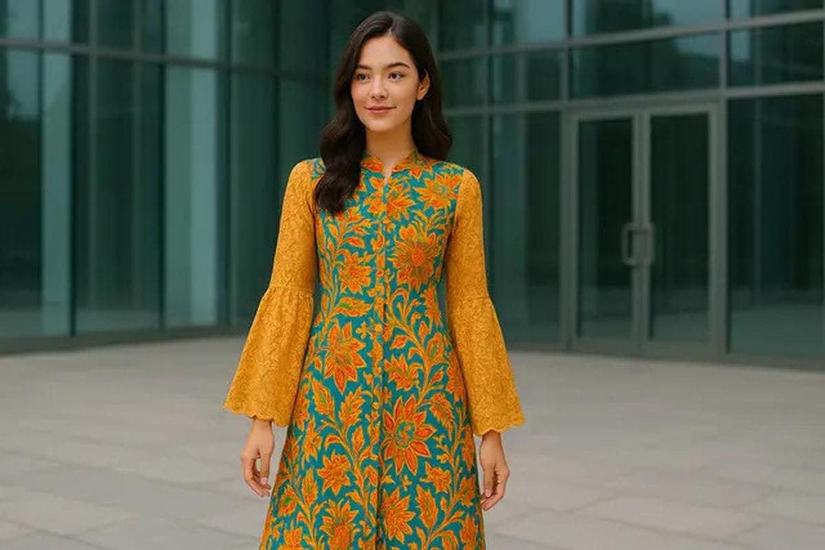 20 Model Dress Batik Kombinasi Brokat Lengan Panjang, Anggun untuk Acara Resmi dan Kondangan