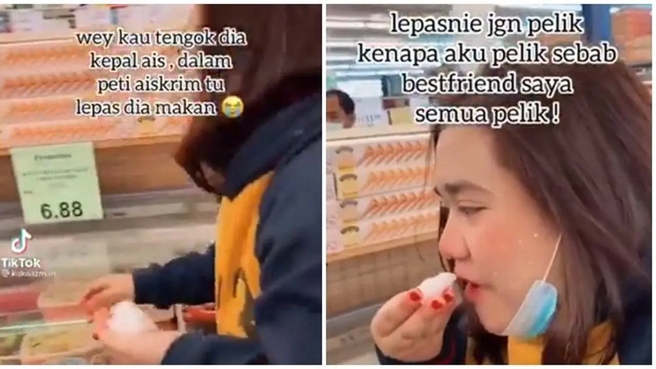 Viral Wanita Makan Bunga Es di Freezer Supermarker, Bikin Netizen Geram