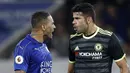 Pemain Leicester City, Danny Simpson  beradu mulut dengan pemain Chelsea, Diego Costa pada putaran ketiga Piala Liga Inggris di Stadion King Power, (21/9/2016) dini hari WIB. (Reuters/Darren Staples)