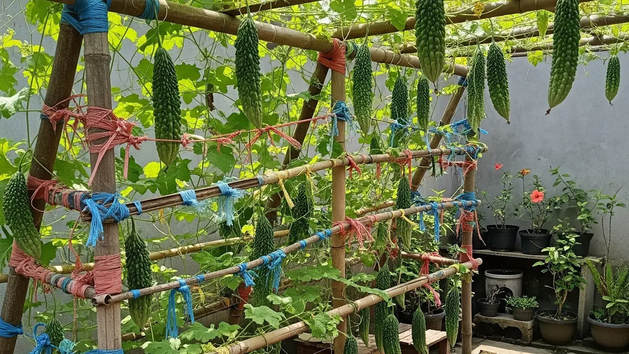 Cara Membuat Rambatan Pare dari Bambu Bekas dan Rafia, Panen Optimal