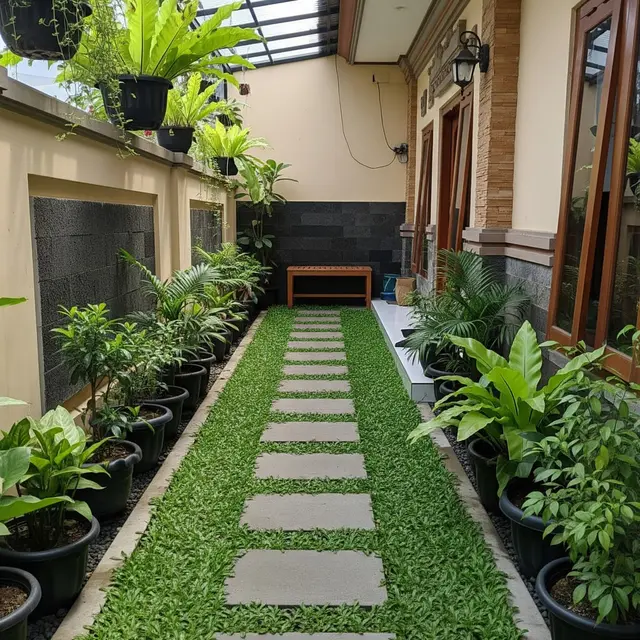 9 Desain Teras Samping Memanjang yang Adem untuk Lahan 1 Meter