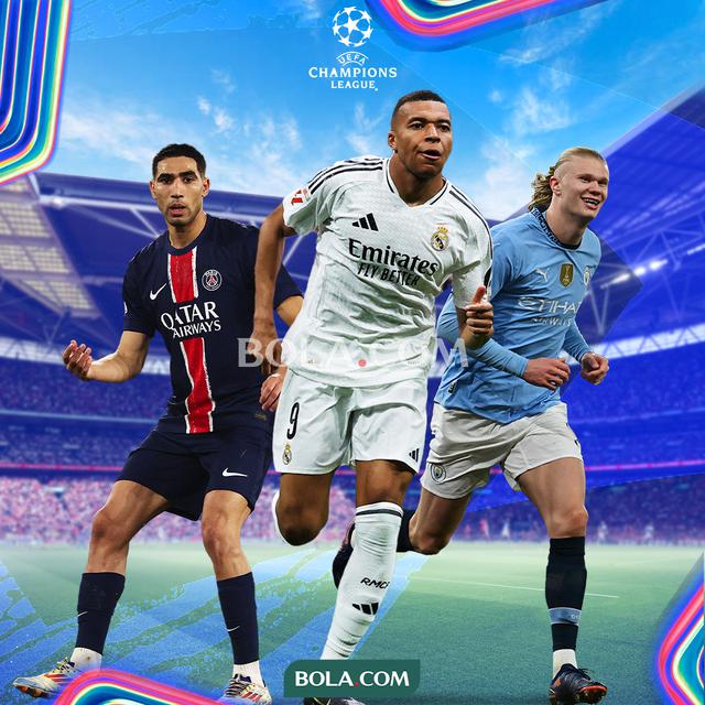 Liga Champions - Achraf Hakimi, Kylian Mbappe, Erling Haaland