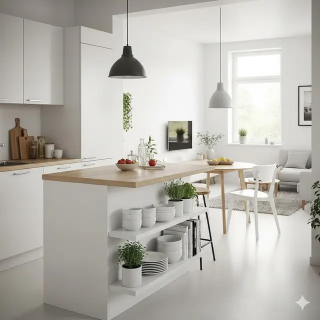 Desain Dapur Kecil Minimalis dengan Rak Terbuka (Image by Gemini AI)