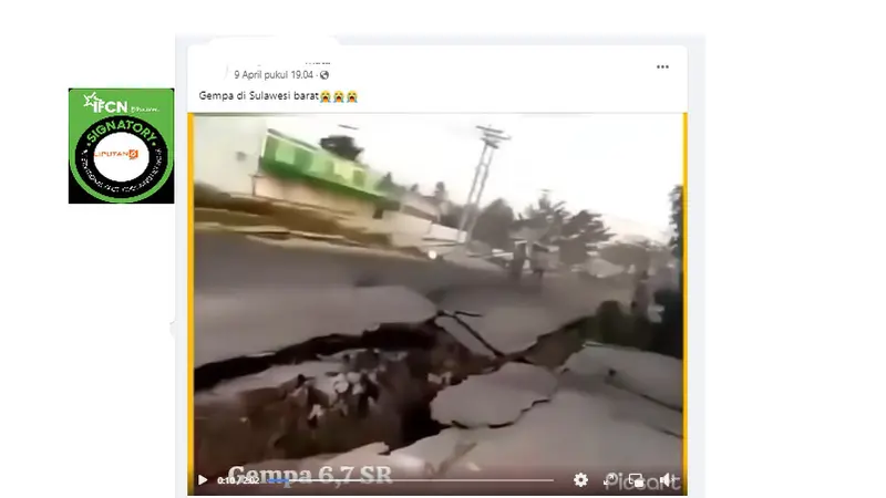 Tangkapan layar klaim video gempa Sulawesi Barat