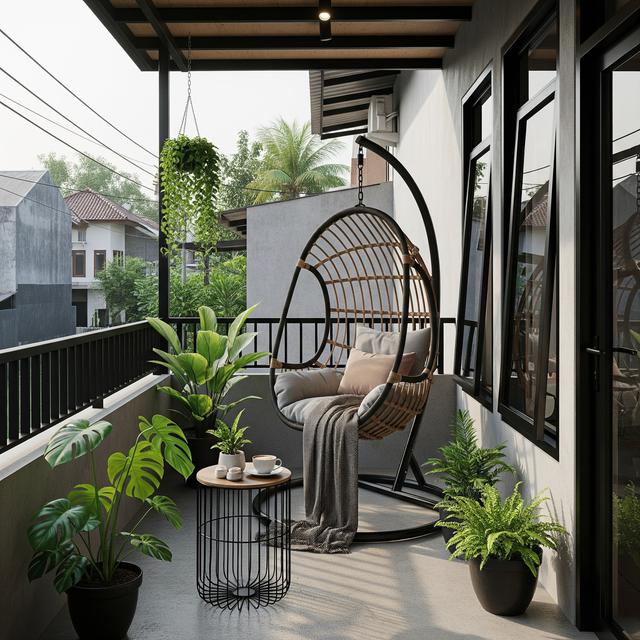 12 Desain Teras Rumah Kecil dengan Kursi Gantung, Area Sempit Jadi Ruang Santai