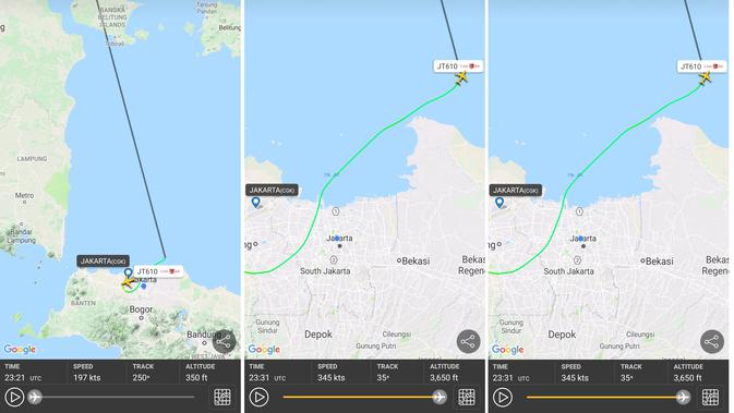Pantauan rute Lion Air JT 610 di aplikasi Flightradar24 (Screenshot: Flightradar24)