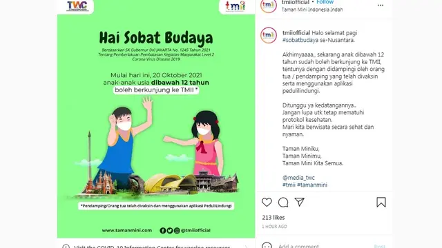 Anak-Anak di Bawah 12 Tahun Bisa Berkunjung ke TMII, Simak Syaratnya
