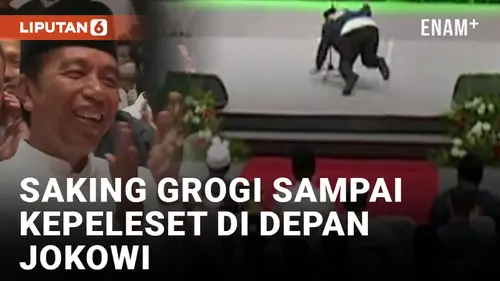 VIDEO: Kelewat Grogi, Ketua Umum Samawi Jatuh Saat akan Pidato di Depan Jokowi