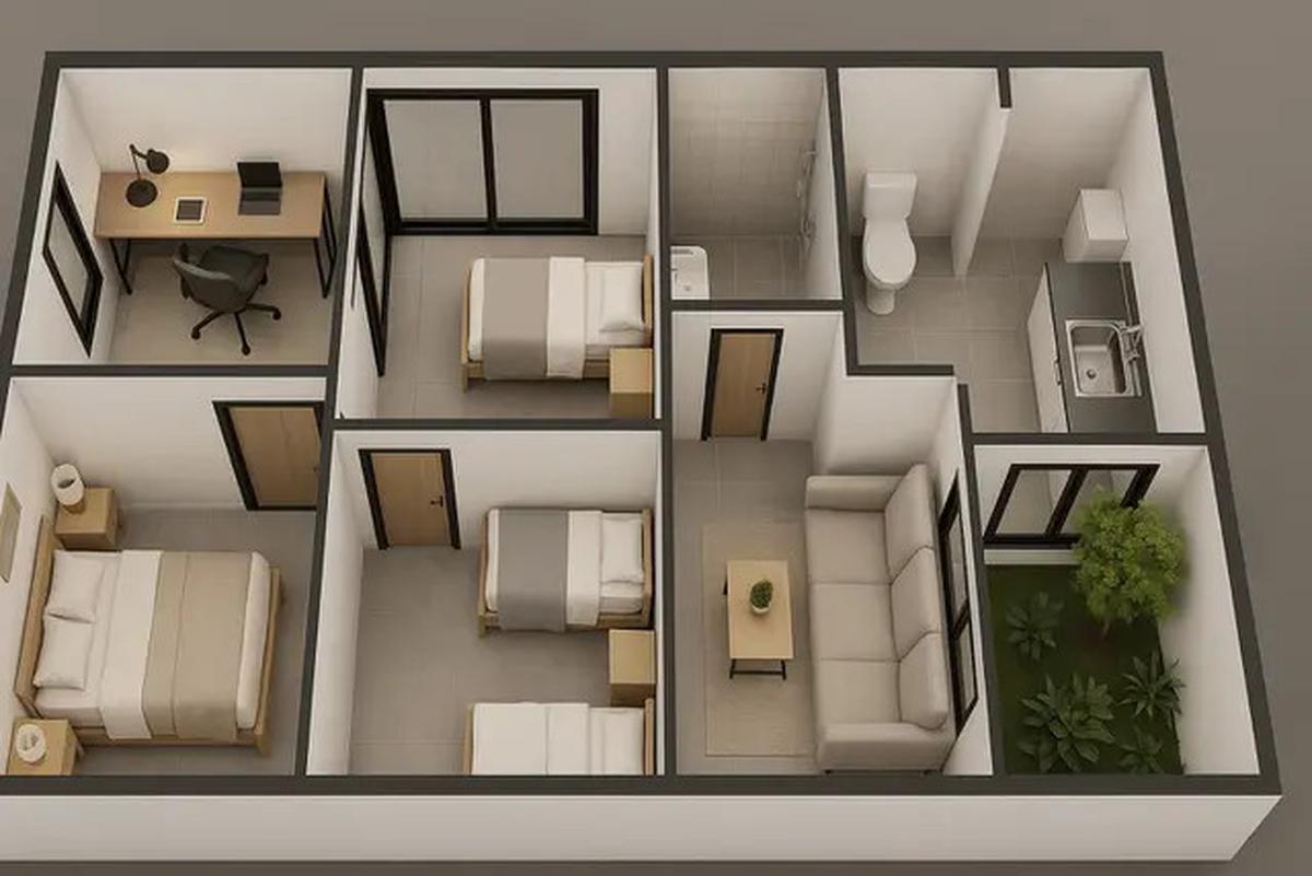 7 Desain Rumah 6x12 1 Lantai 3 Kamar Tidur, Nyaman untuk Keluarga Kecil Kekinian