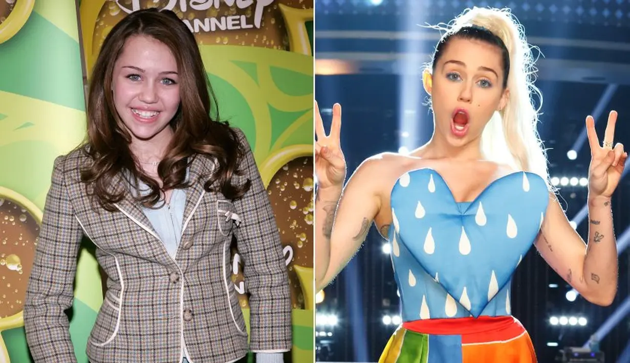 Miley Cyrus memang berubah dari gadis manis menjadi pribadi yang kontroversial. Kamu sendiri lebih suka yang mana? (Time Magazine)