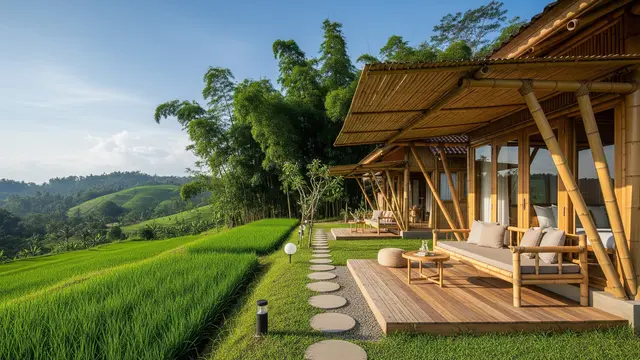Rumah Bambu dengan Area Santai Outdoor