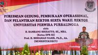 Menteri Riset, Teknologi dan Pendidikan Tinggi Prof. Mohamad Nasir mengapresiasi berdirinya Universitas Perwira Purbalingga (UNPERBA).