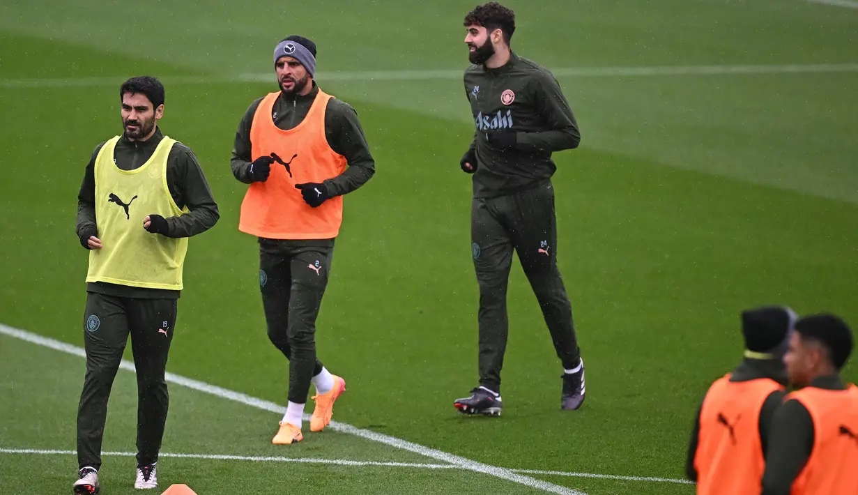 Sesi latihan tim ini bagian persiapan The Citizens bertandang ke markas Slovan Bratislava pada lanjutan pertandingan Liga Champions 2024/2025. (Paul ELLIS/AFP)