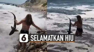 Beredar video aksi wanita selamatkan hiu kecil yang terdampar di pantai. Kemudian wanita itu melepaskannya kembali ke arah laut.