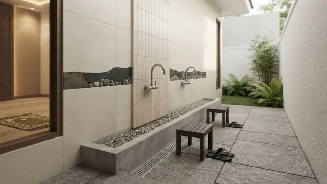 Tempat Wudhu Memanjang dengan Kran Dinding