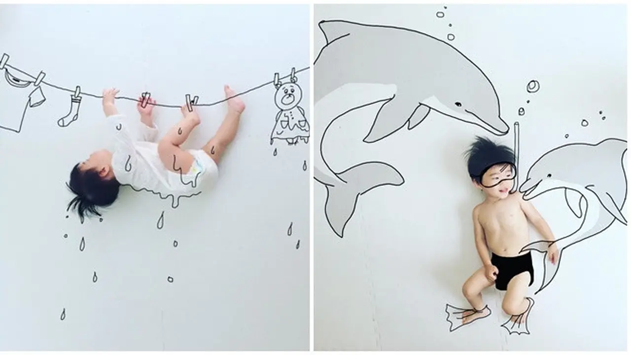 Kreatif Abis, Bapak Ini Sketsa Foto Anak Jadi Bentuk Anime