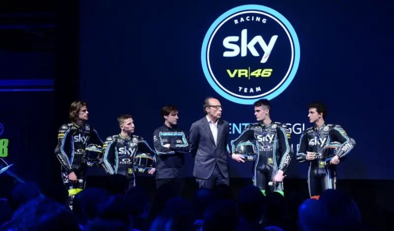 Konferensi pers peluncuran tim Moto2 dan Moto3 milik Valentino Rossi, Sky VR46 Racing Team di Milan, Italia, Jumat (10/2/2017). (Sky VR46 Racing Team)