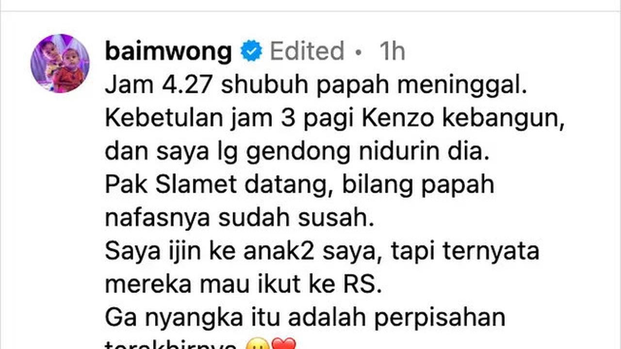 Kronologi Ayah Baim Wong Meninggal Dunia Subuh, 2 Cucu Salim dan Lambaikan Tangan Kali Terakhir