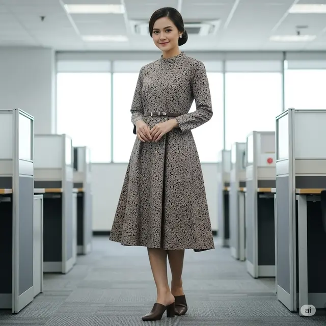 Model Long Dress Batik Kombinasi Modern 2025 (Image by Gemini)