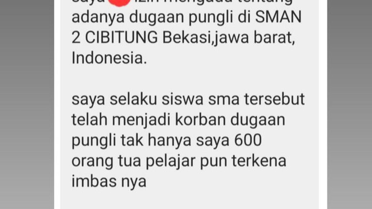Siswa Laporkan Dugaan Pungli di SMAN 2 Cibitung ke WA Lapor Mas Wapres Gibran