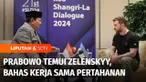 Menteri Pertahanan sekaligus Presiden terpilih periode 2024-2029, Prabowo Subianto bertemu dengan Presiden Ukraina, Volodymyr Zelenskyy. Pertemuan keduanya terjadi di sela-sela Forum Pertahanan Dunia di Singapura.