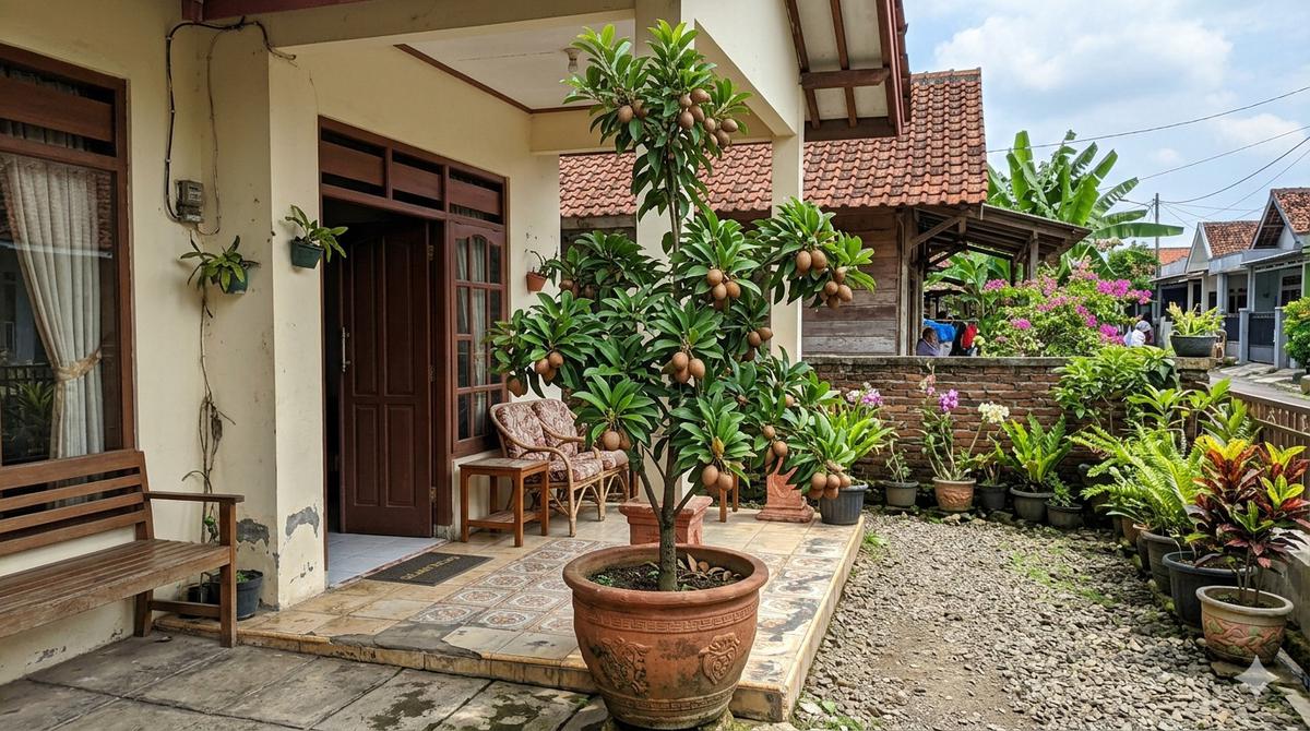 Pohon Buah dalam Pot Bentuk Rapi untuk Penghias Teras