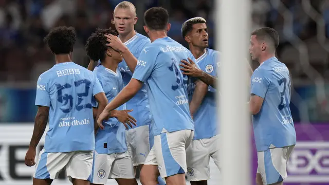 Selebrasi pemain Manchester City kalah mengalahkan Yokohama F Marinos