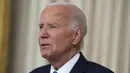 Tak lupa Biden juga memberi dukungannya kepada Wakil Presiden Kamala Harris untuk maju di pilpres. (Evan Vucci / POOL / AFP)
