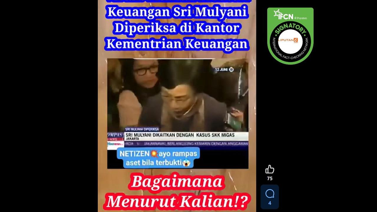 Tangkapan layar Sri Mulyani diperiksa Bareskrim Polri di Kementerian Keuangan pada 2015.