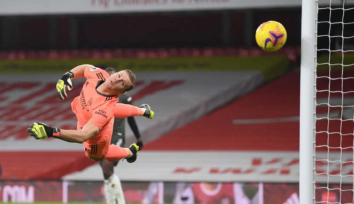 6. Bernd Leno (Arsenal). Kiper asal Jerman berusia 28 tahun ini telah membuat 8 kali clean sheets dalam 22 penampilannya selama 1962 menit. (AFP/Shaun Botterill/Pool)
