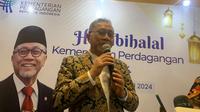 Menteri Perdagangan (Mendag) Zulkifli Hasan dalam acara Halal Bihalal di Kantor Kementerian Perdagangan, Jakarta pada Kamis (25/4/2024).&nbsp;(Tasha/Liputan6.com)