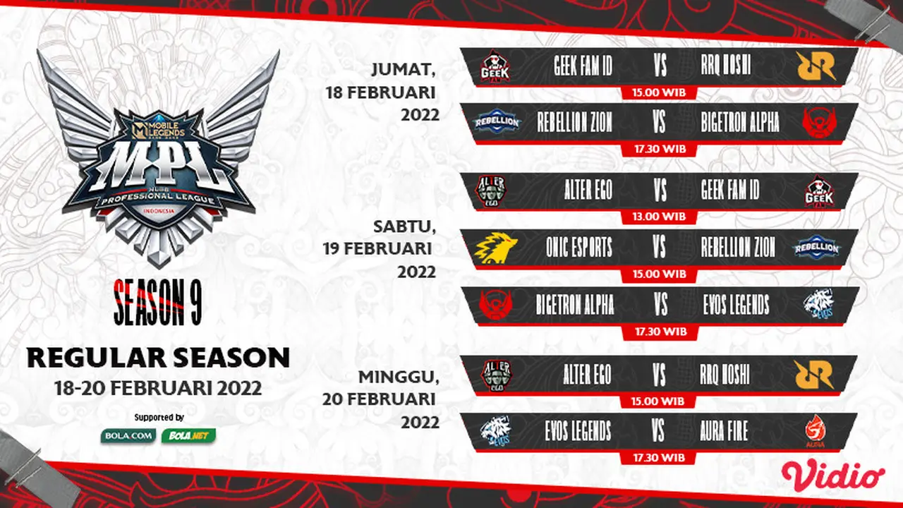 Link Live Streaming MPL Indonesia Season 9 Pekan Perdana di Vidio, 18-20 Februari 2022