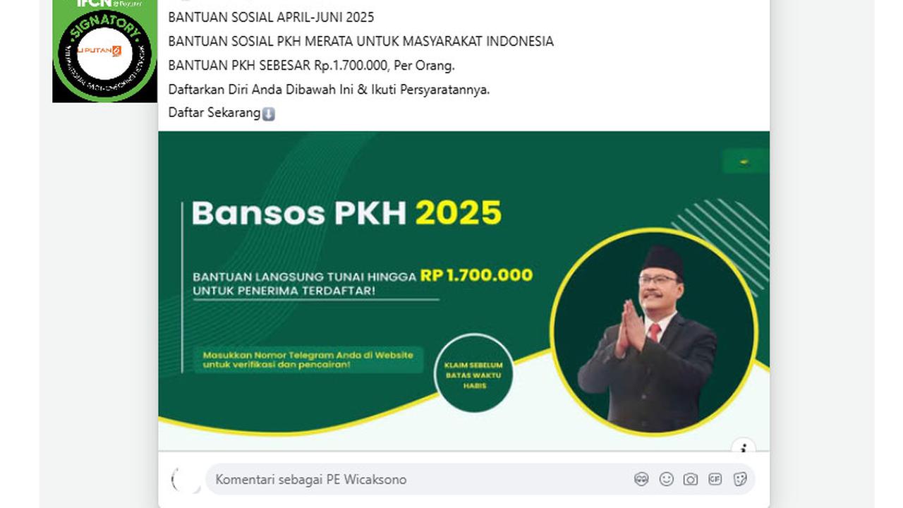 Tangkapan layar klaim link pendaftaran bansos PKH periode April-Juni 2025