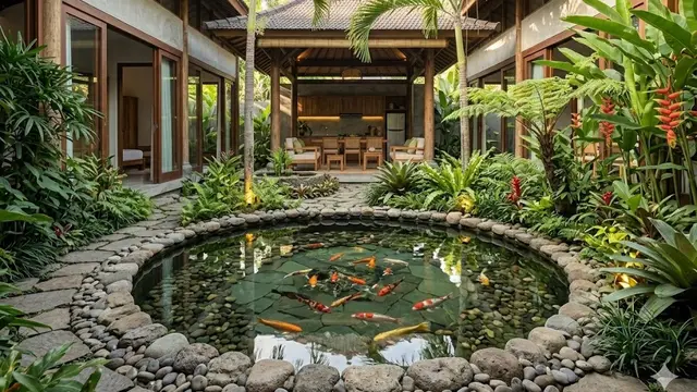 Kolam Dangkal Bentuk Lingkaran dengan Batu Kali