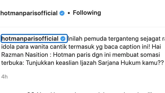 Unggahan Hotman Paris Hutapea. (Foto: Instagram @hotmanparisofficial)