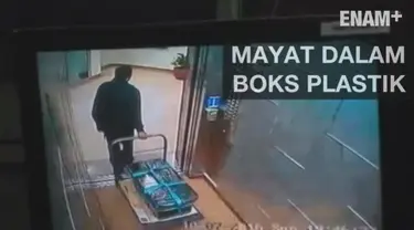 Video CCTV tersangka pembunuh membawa mayat yang berada dalam boks plastik.