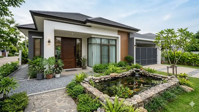 Ide Kombinasi Batu Alam dan Air di Depan Rumah