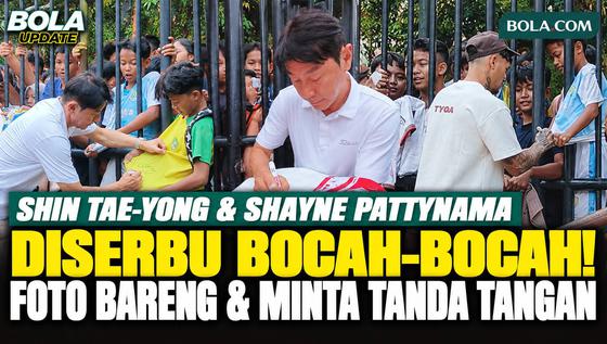 Momen Haru Bocah-Bocah Bertemu Shin Tae-yong dan Shayne Pattynama, Minta Foto hingga Tanda Tangan