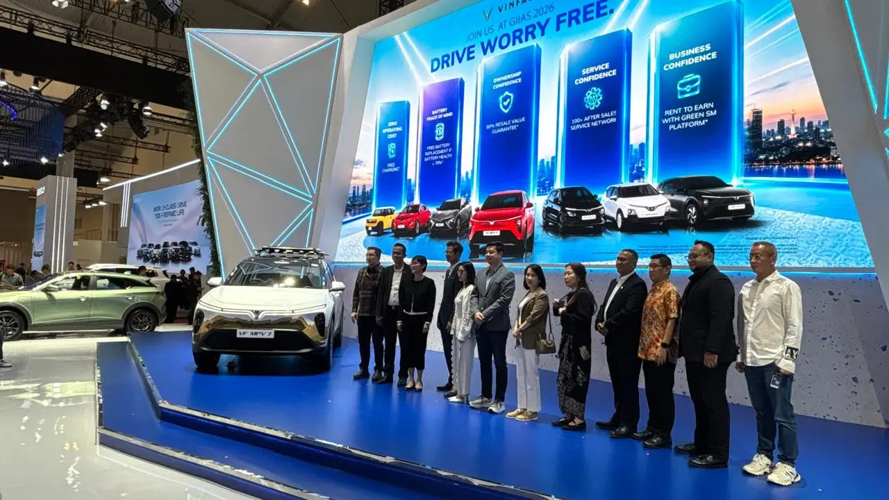 "Drive Worry Free" di GIIAS 2026, VinFast tawarkan solusi kepemilikan mobil listrik yang praktis, ekonomis, dan bebas khawatir. (Liputan6.com/Arief)