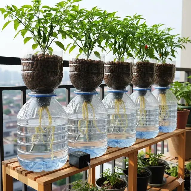 Menanam cabe hidroponik di galon bekas (Gemini AI)