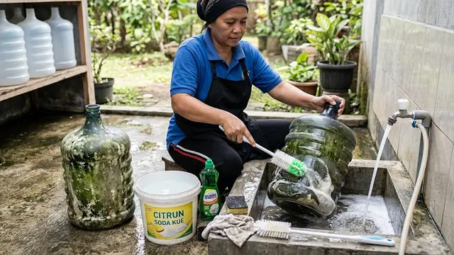 Cara Membersihkan Galon Berlumut (AI Generated)