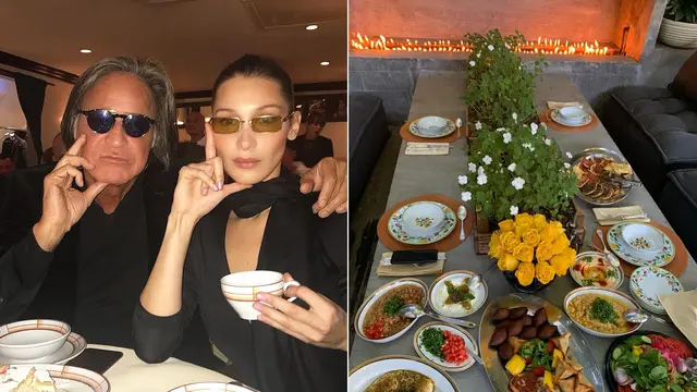 Mohamed dan Bella Hadid, serta makanan yang dibuat sang ayah. (Instagram/ bellahadid)