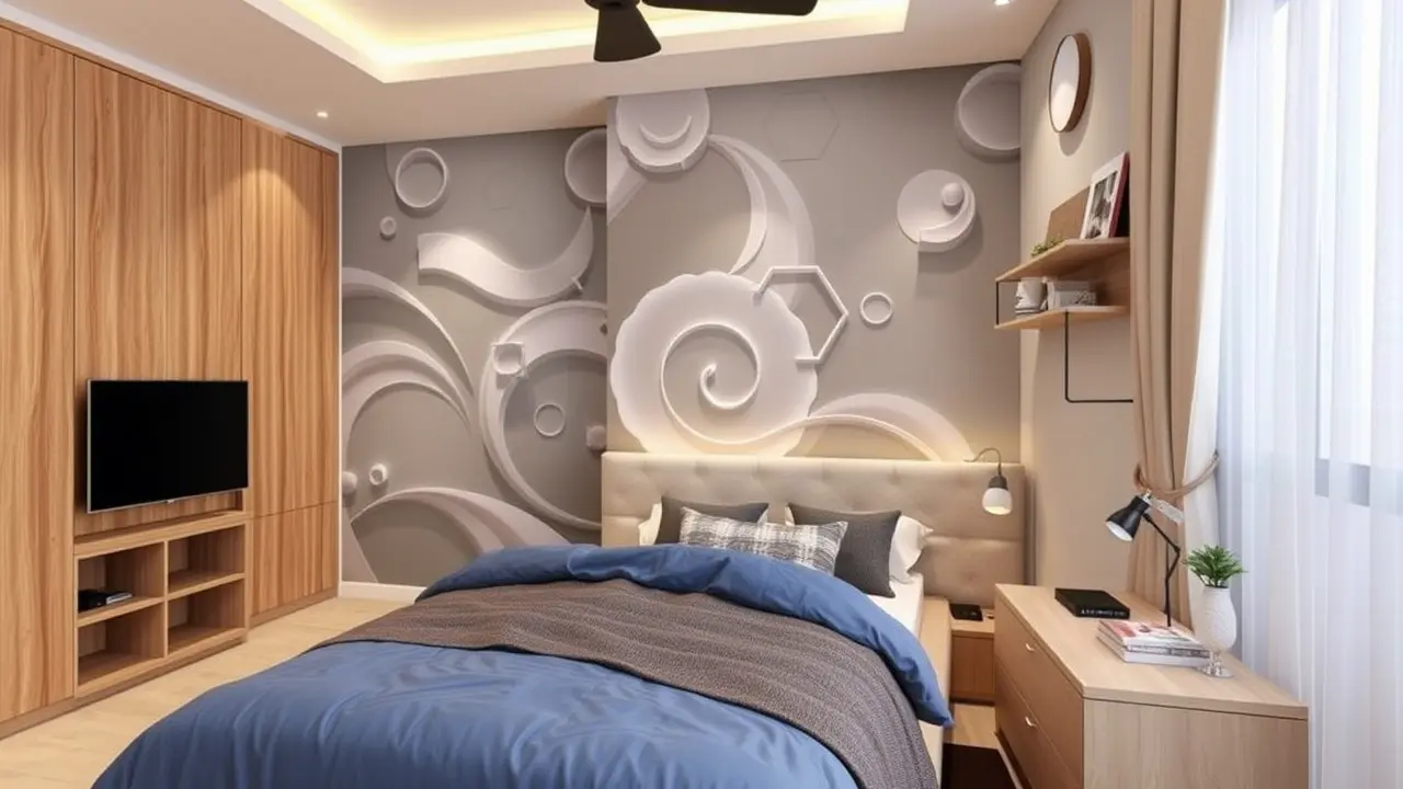 gambar desain kamar tidur dengan dinding aksen modern dengan