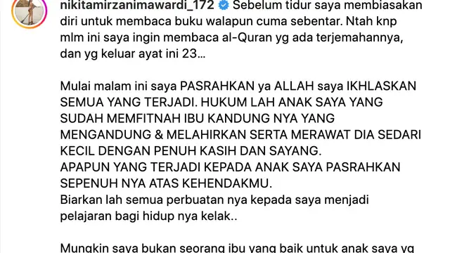 Unggahan Nikita Mirzani. (Foto: Dok. Instagram @nikitamirzanimawardi_172)