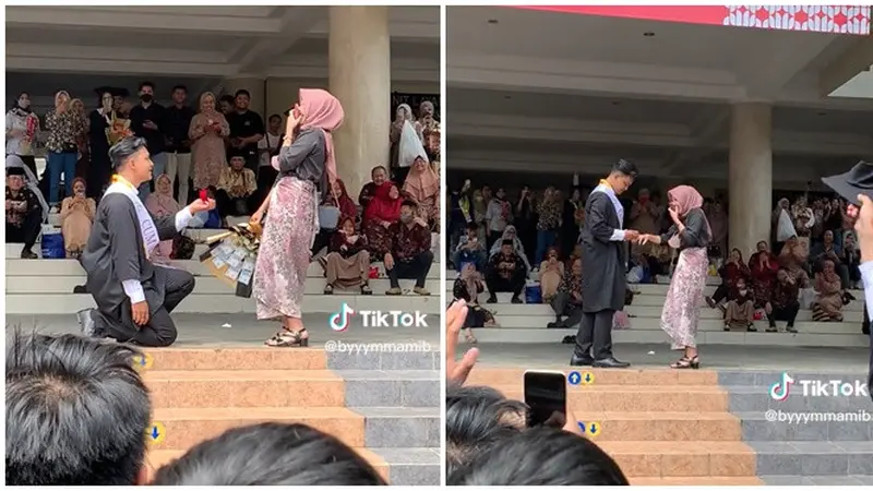 Viral Pria Ini Lamar Kekasihnya Usai Wisuda di Hadapan Keluarga dan Teman Kampus