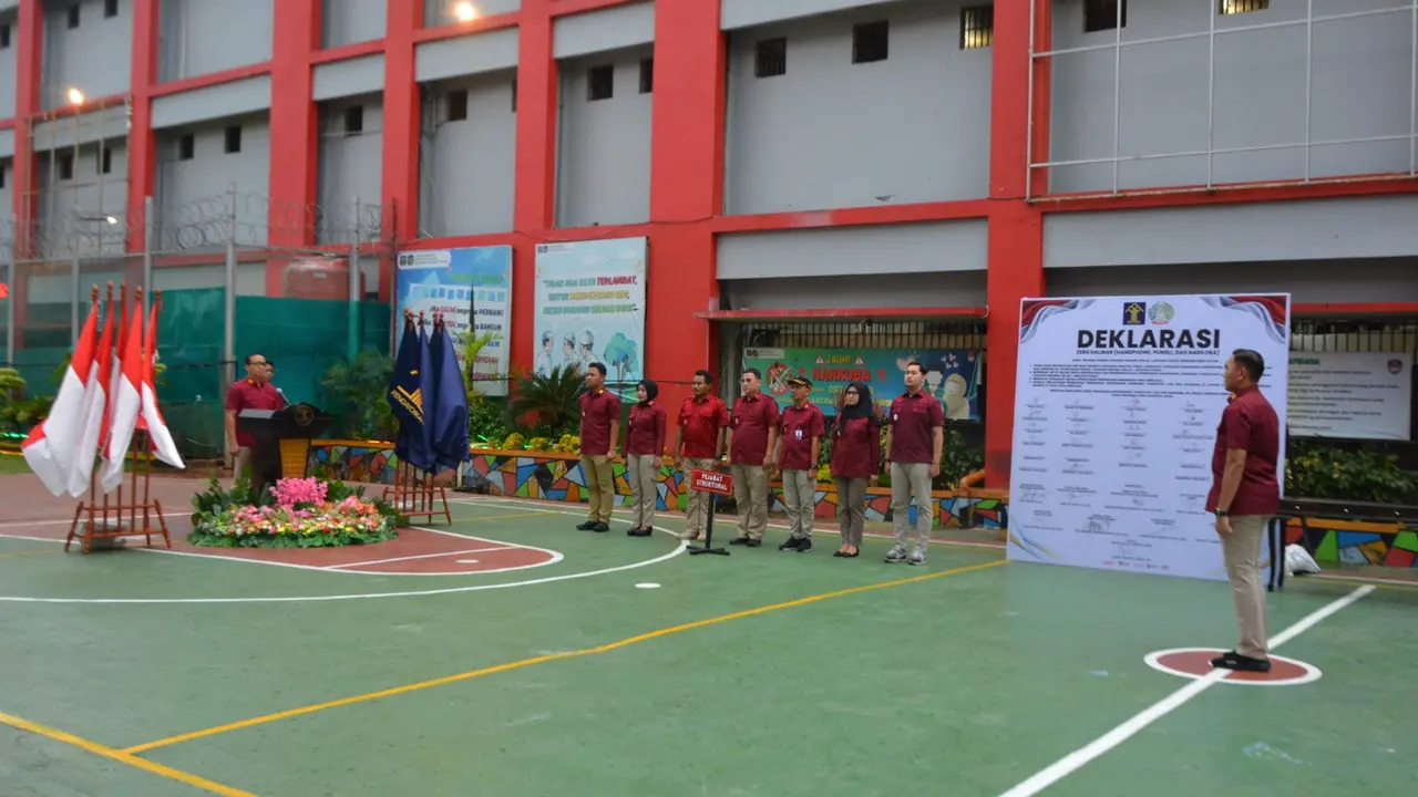 Rumah Tahanan Negara (Rutan) Kelas I Jakarta Pusat menggelar apel deklarasi dan penandatanganan komitmen bersama zero handphone, pungutan liar, dan narkoba (Halinar) (Istimewa)