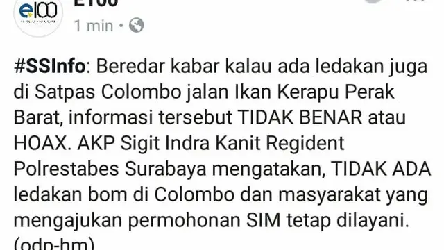 Isu bom Satpas SIM Colombo Surabaya