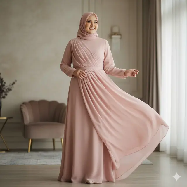 Gamis Drapery atau Lipit Jatuh (Gemini AI)