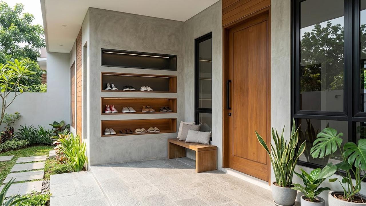7 Model Dinding Teras dengan Ceruk untuk Menaruh Sepatu dan Sandal, Desain Penyimpanan Estetik
